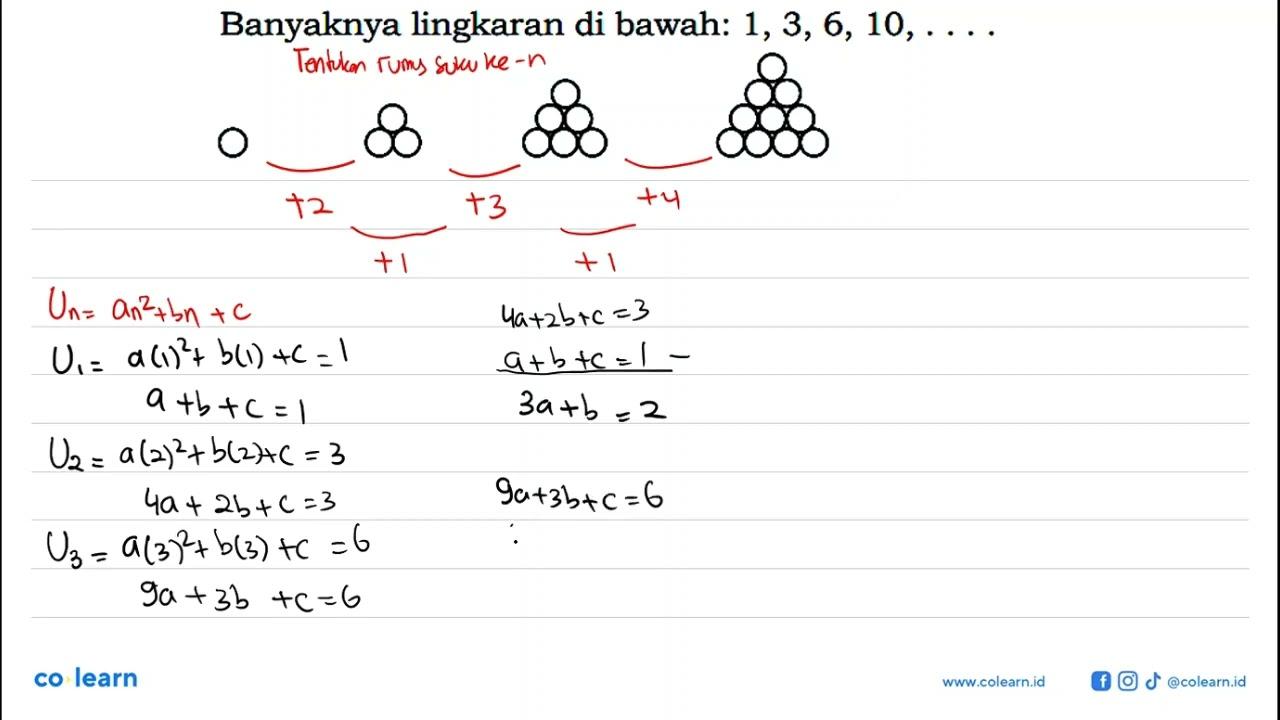 Banyaknya lingkaran di bawah : 1, 3, 6, 10, ....