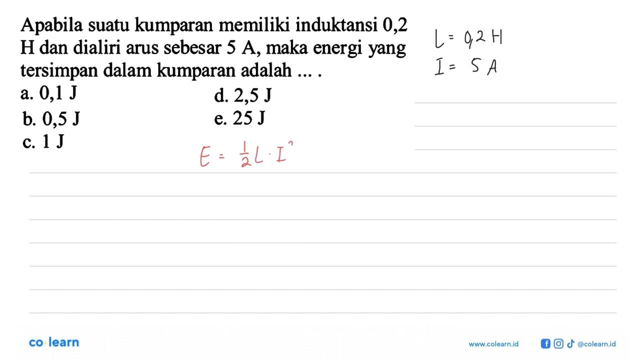 Apabila suatu kumparan memiliki induktansi 0,2 H dan