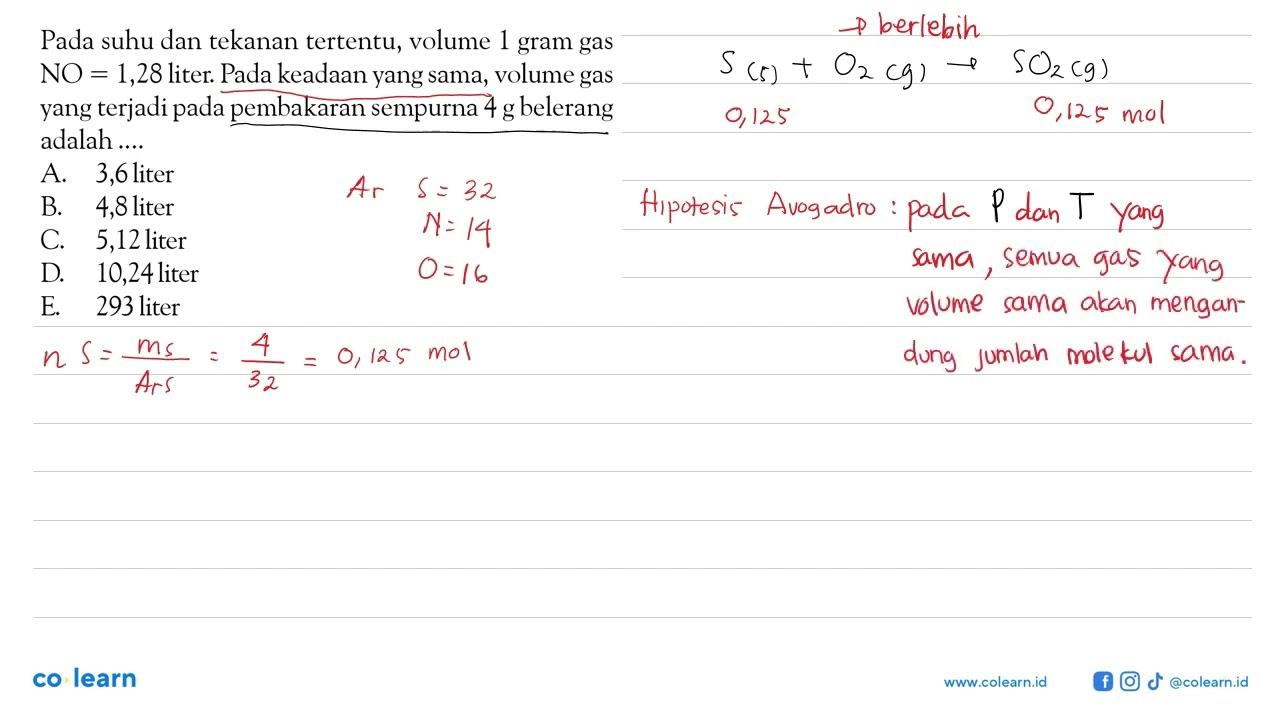 Pada suhu dan tekanan tertentu, volume 1 gram gasNO = 1,28