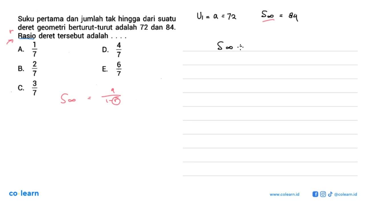 Suku pertama dan jumlah tak hingga dari suatu deret