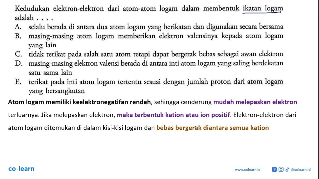 Kedudukan elektron-elektron dari atom-atom logam dalam