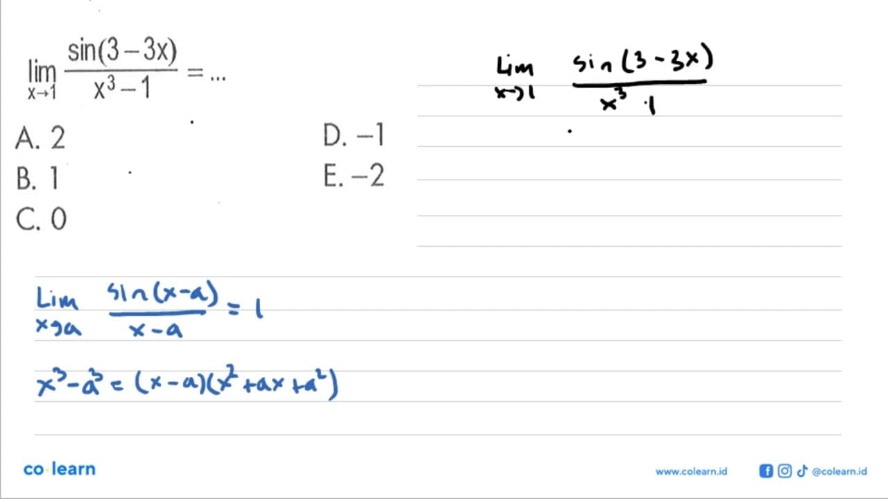 lim x->1 sin(3-3x)/x^3-1 =