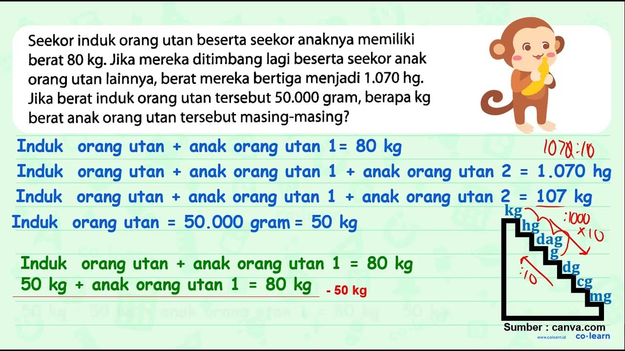 Seekor induk orang utan beserta seekor anaknya memiliki