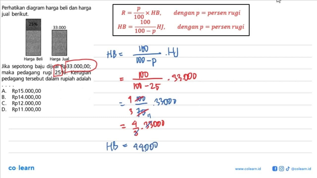 Perhatikan diagram harga beli dan harga jual berikut.25 %