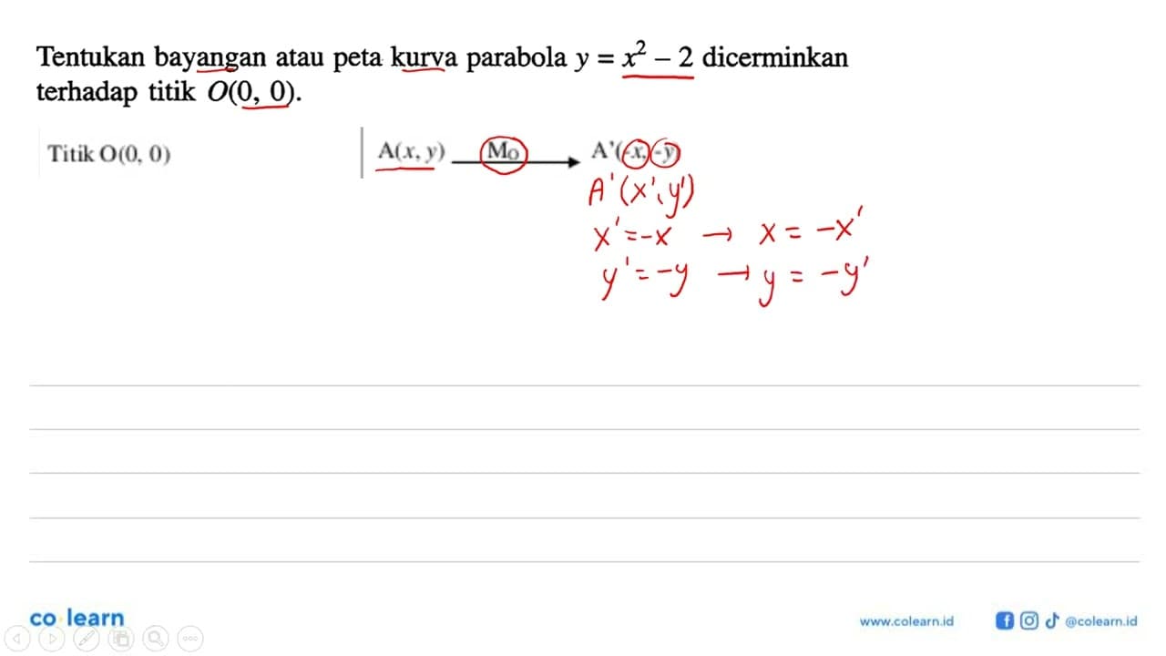 Tentukan bayangan atau peta kurva parabola y = x^2 - 2