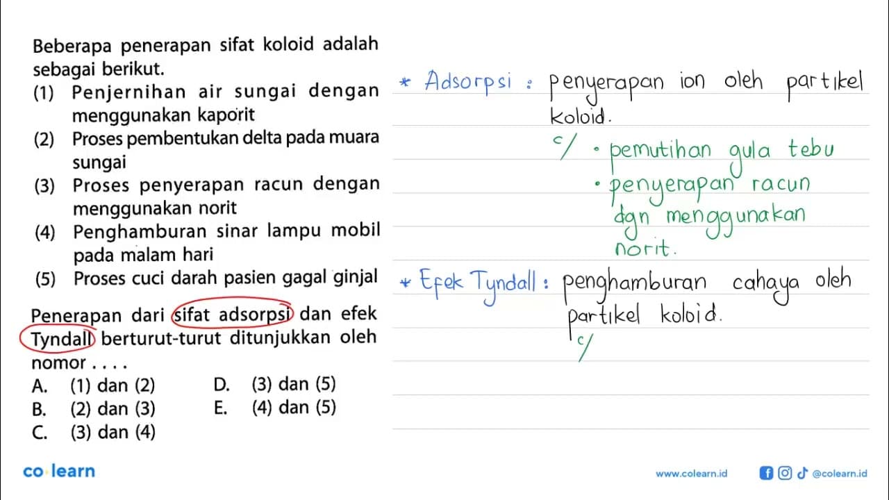 Beberapa penerapan sifat koloid adalah Penerapan dari sifat