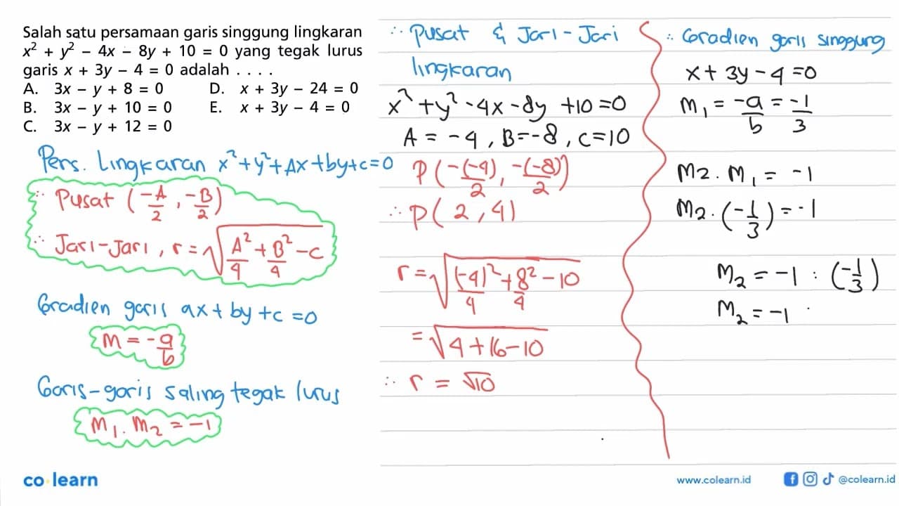 Salah satu persamaan garis singgung lingkaran x^2+y^2-4 x-8