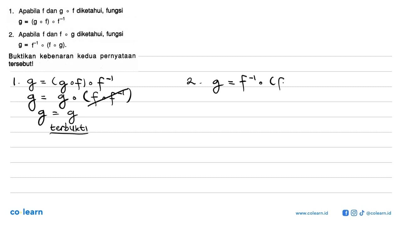 1. Apabila f dan gof diketahui, fungsi g=(gof)of^-1 2.