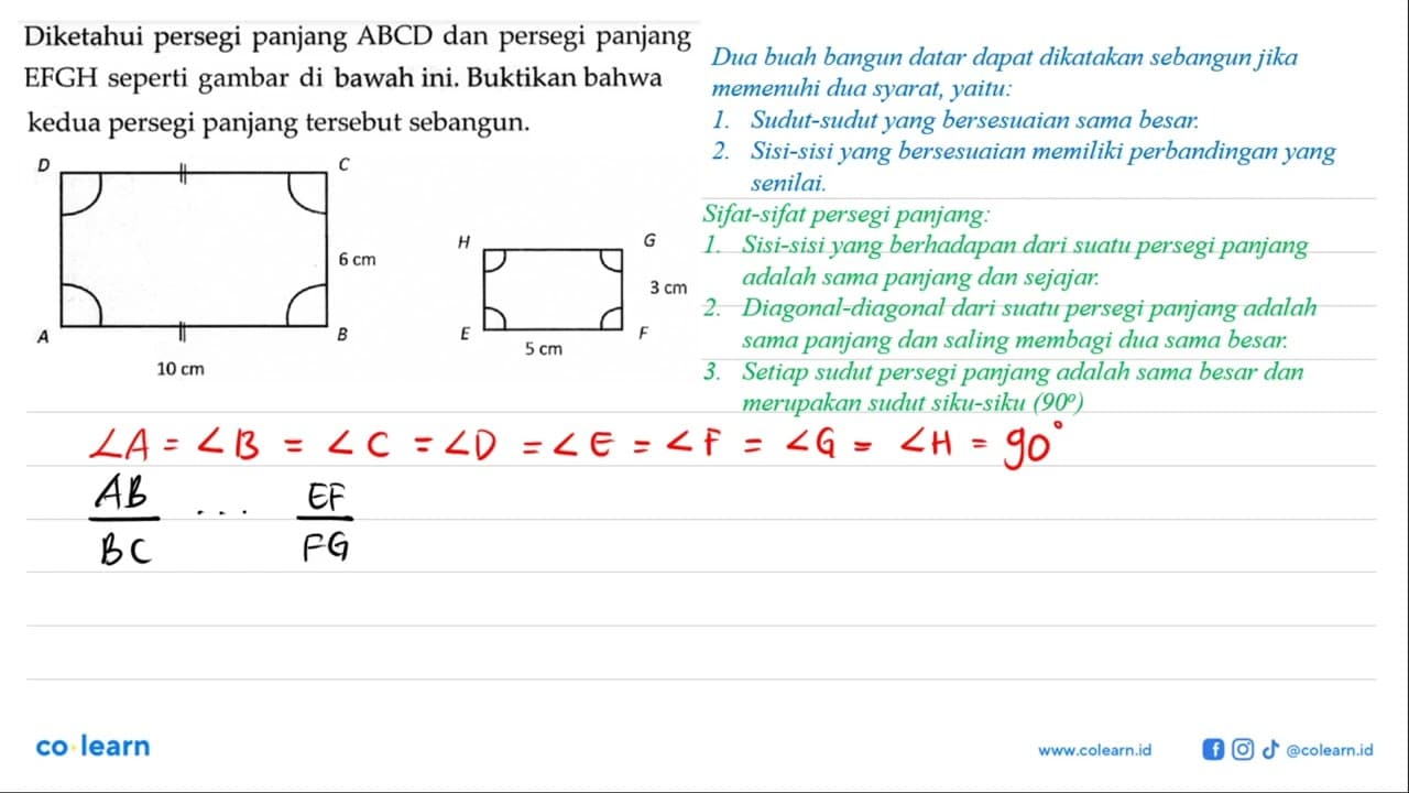 Diketahui persegi panjang ABCD dan persegi panjang EFGH