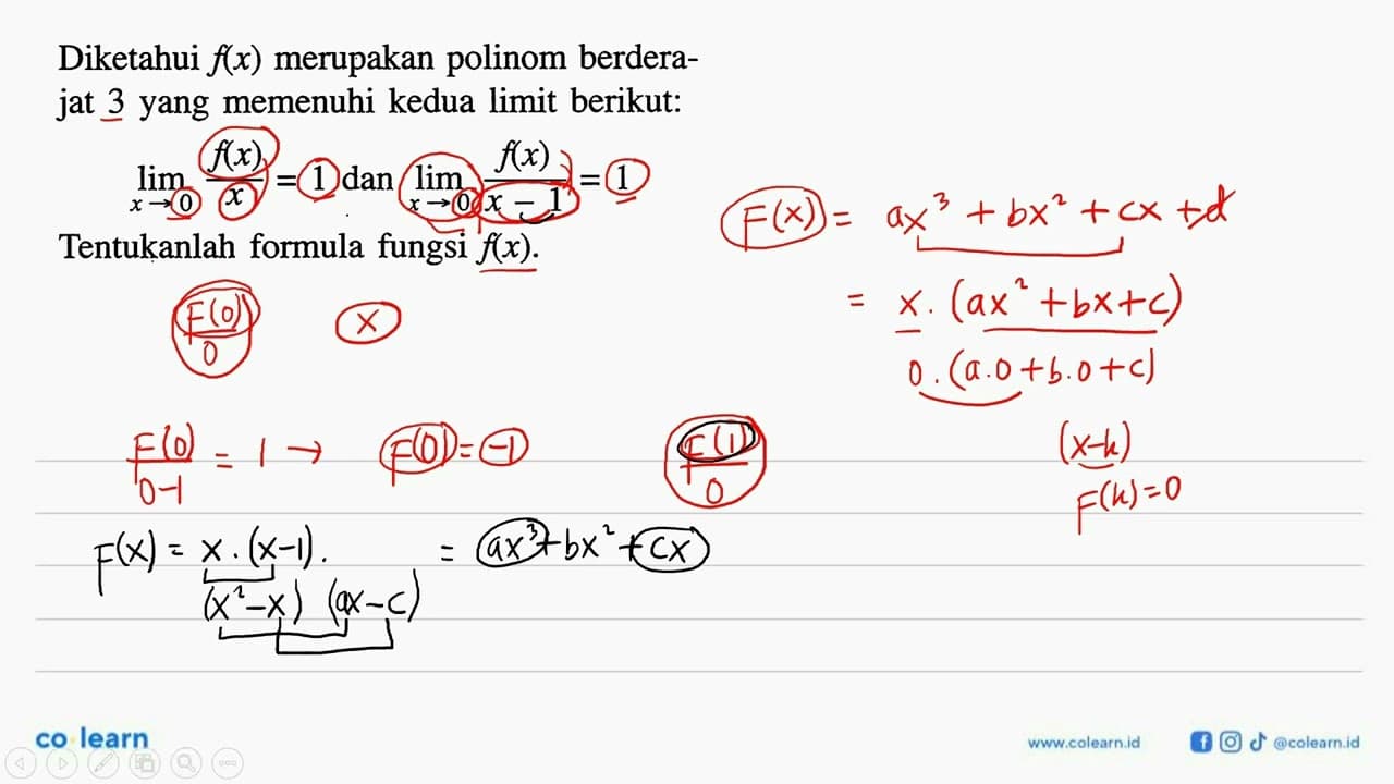 Diketahui f(x) merupakan polinom berderajat 3 yang memenuhi