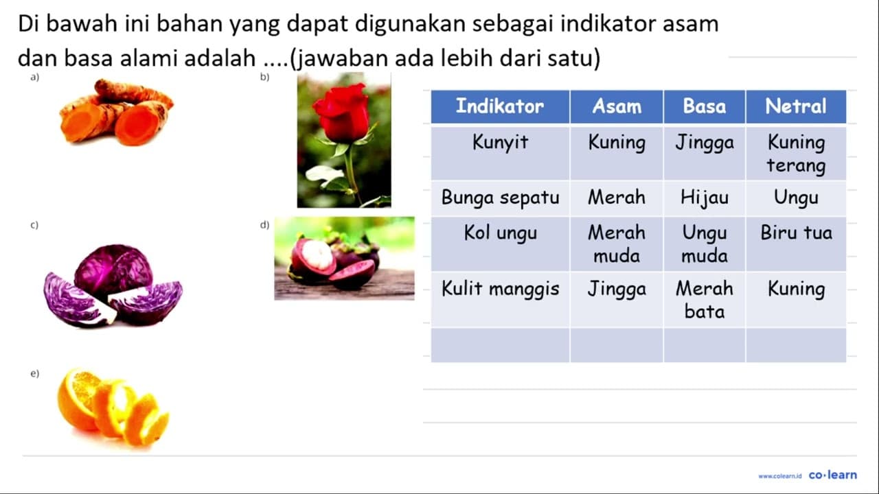 Di bawah ini bahan yang dapat digunakan sebagai indikator