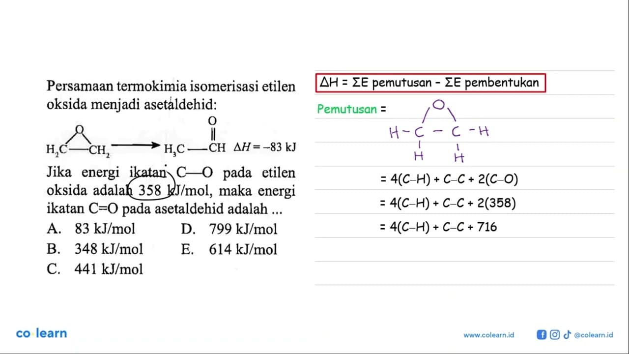 Persamaan termokimia isomerisasi etilen oksida menjadi