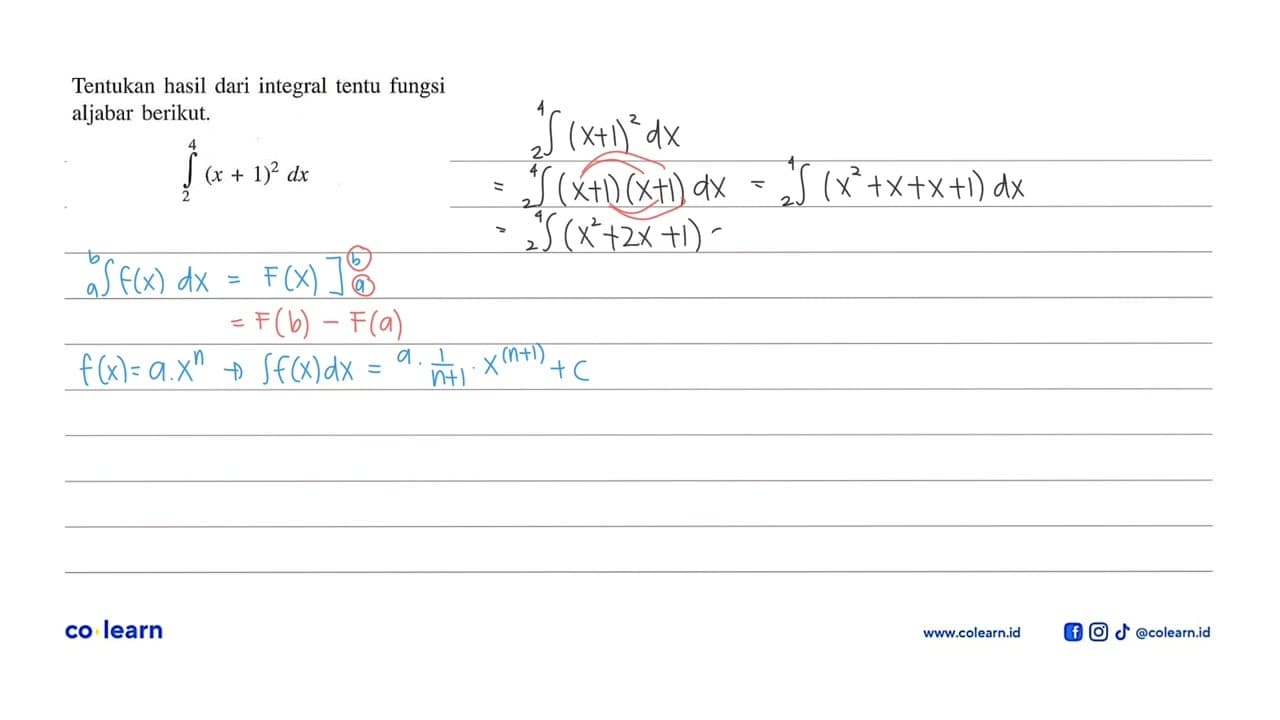 Tentukan hasil dari integral tentu fungsi aljabar