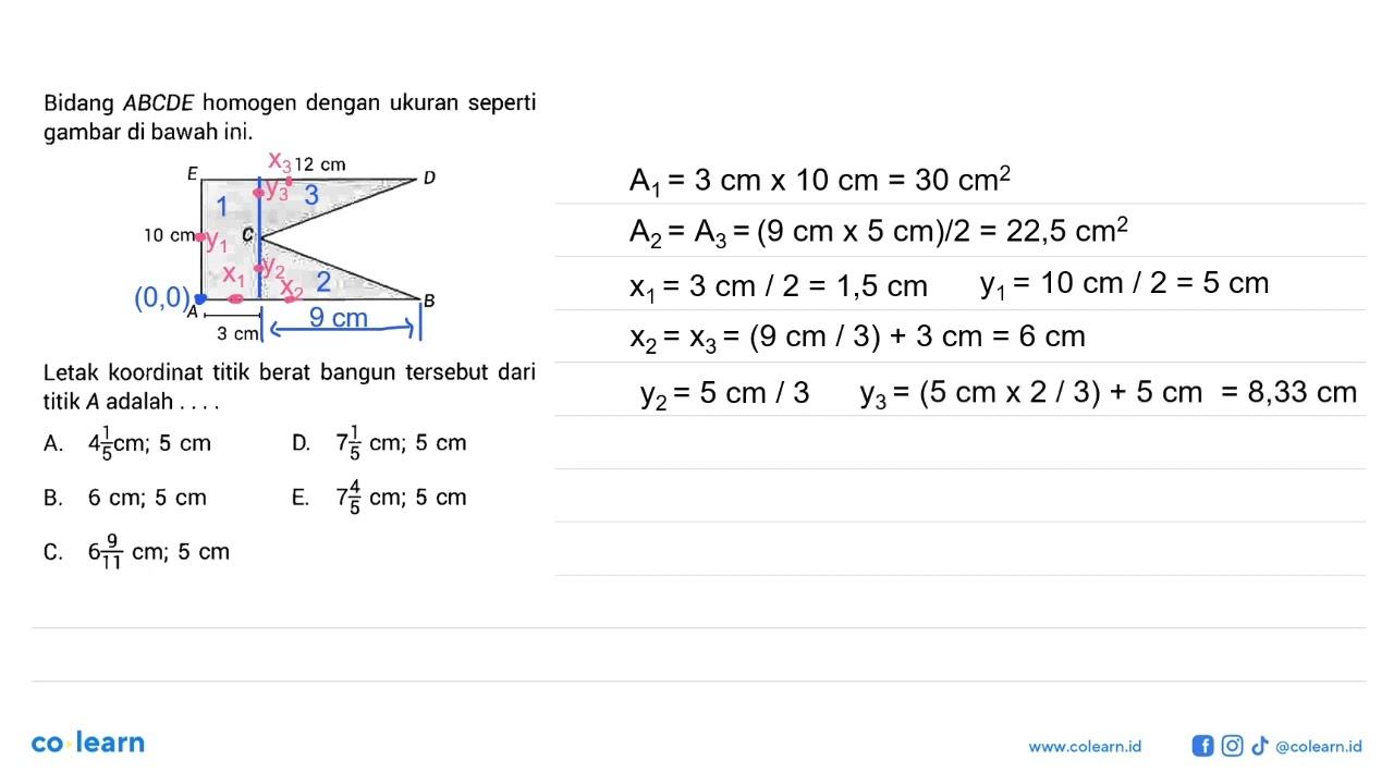 Bidang ABCDE homogen dengan ukuran seperti gambar di bawah
