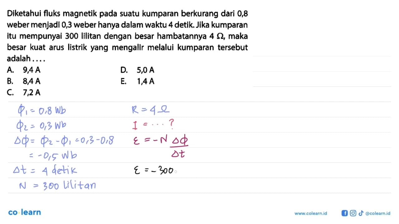 Diketahui fluks magnetik pada suatu kumparan berkurang dari