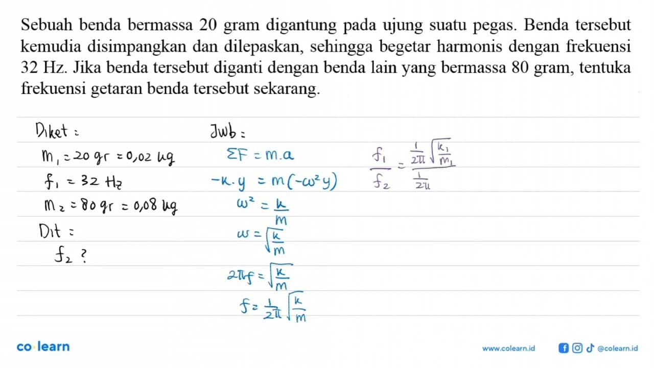 Sebuah bendabermassa 20 gram digantung pada ujung suatu