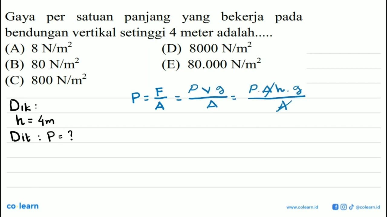 Gaya per satuan panjang yang bekerja pada bendungan