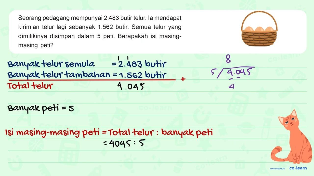 Seorang pedagang mempunyai 2.483 butir telur. la mendapat