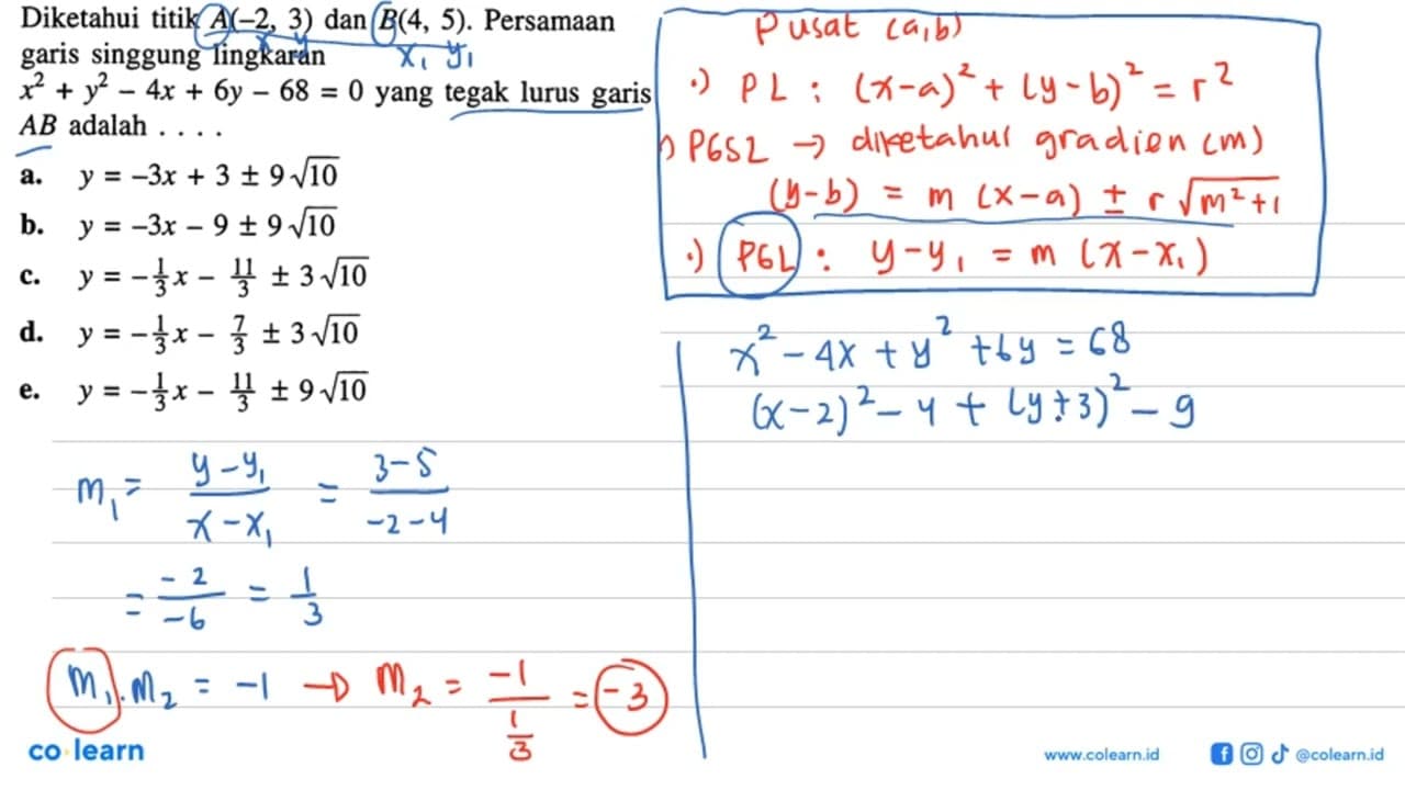 Diketahui titik A(-2,3) dan B(4,5). Persamaan garis