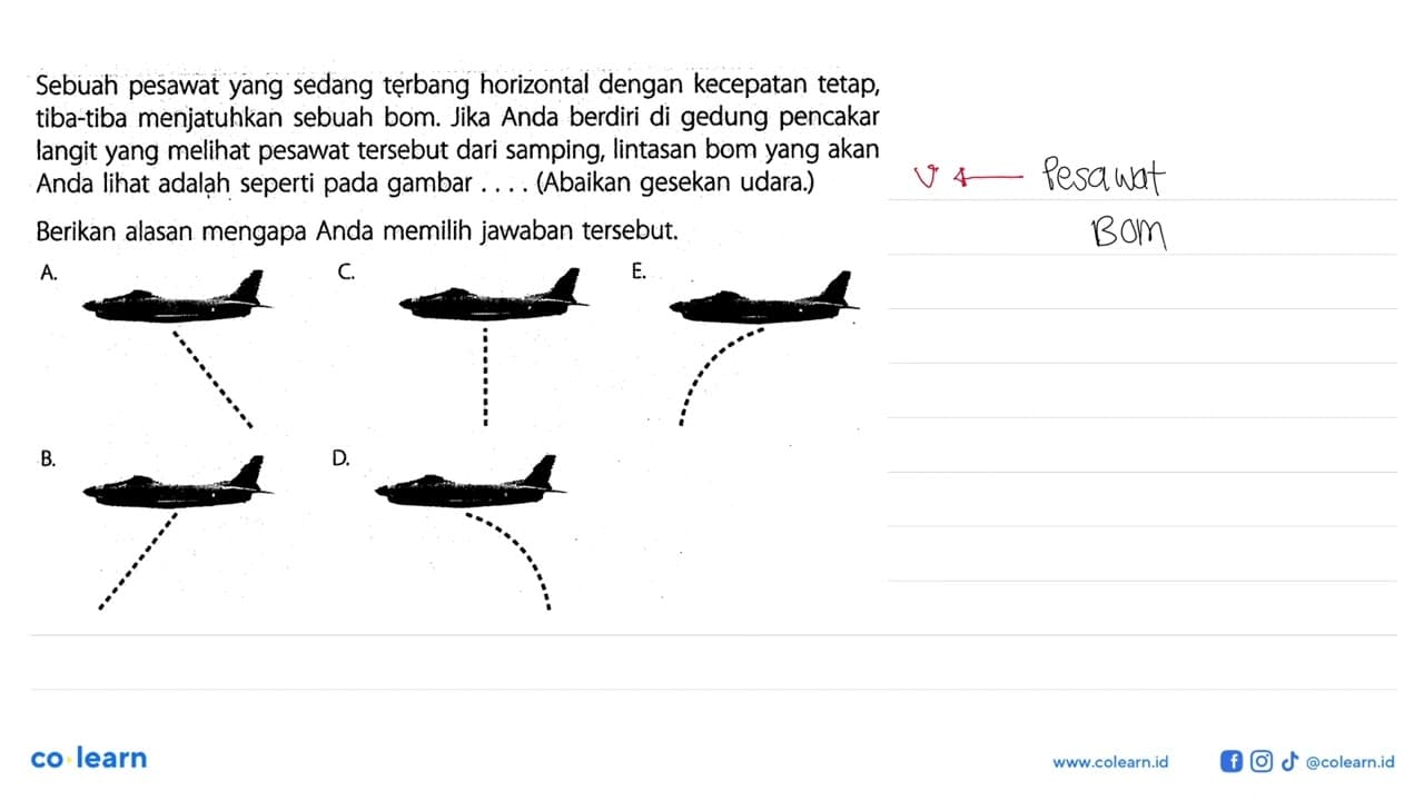 Sebuah pesawat yang sedang terbang horizontal dengan