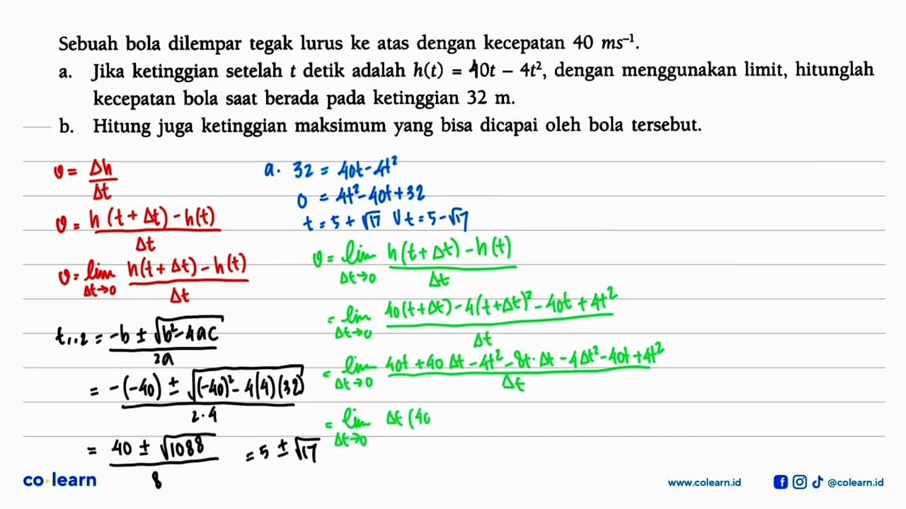 Sebuah bola dilempar tegak lurus ke atas dengan kecepatan