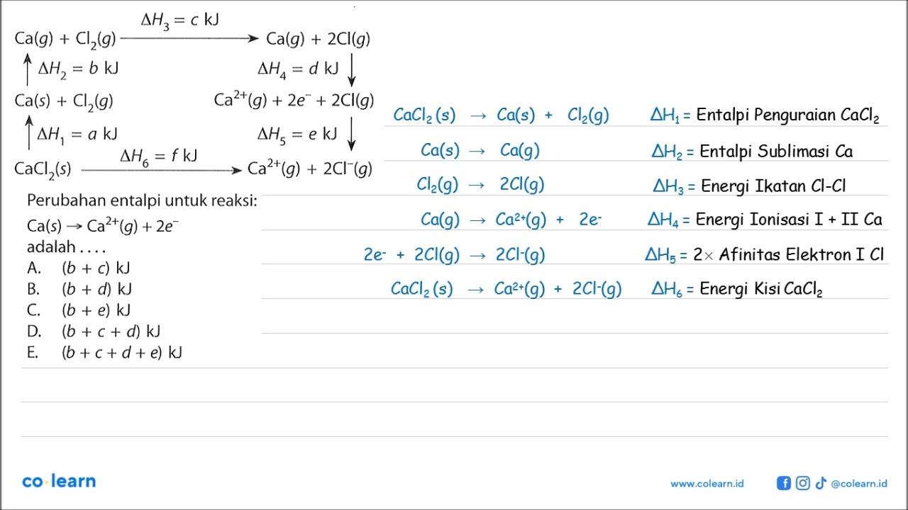 Perubahan entalpi untuk reaksi: Ca (s) -> Ca^(2+) (g) +