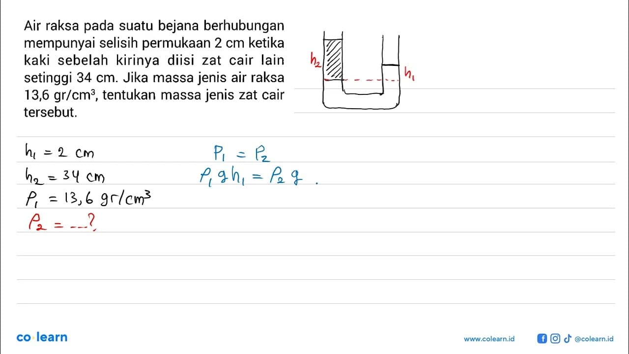 Air raksa pada suatu bejana berhubungan mempunyai selisih