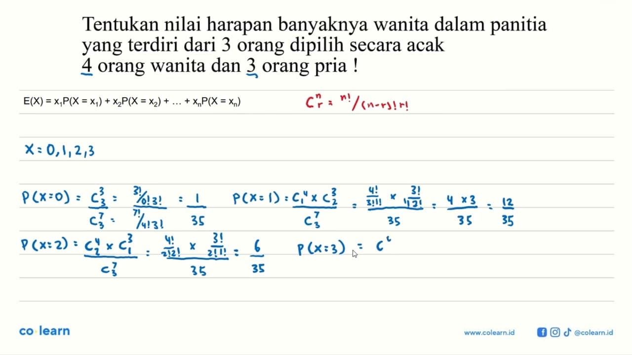 Tentukan nilai harapan banyaknya wanita dalam panitia yang