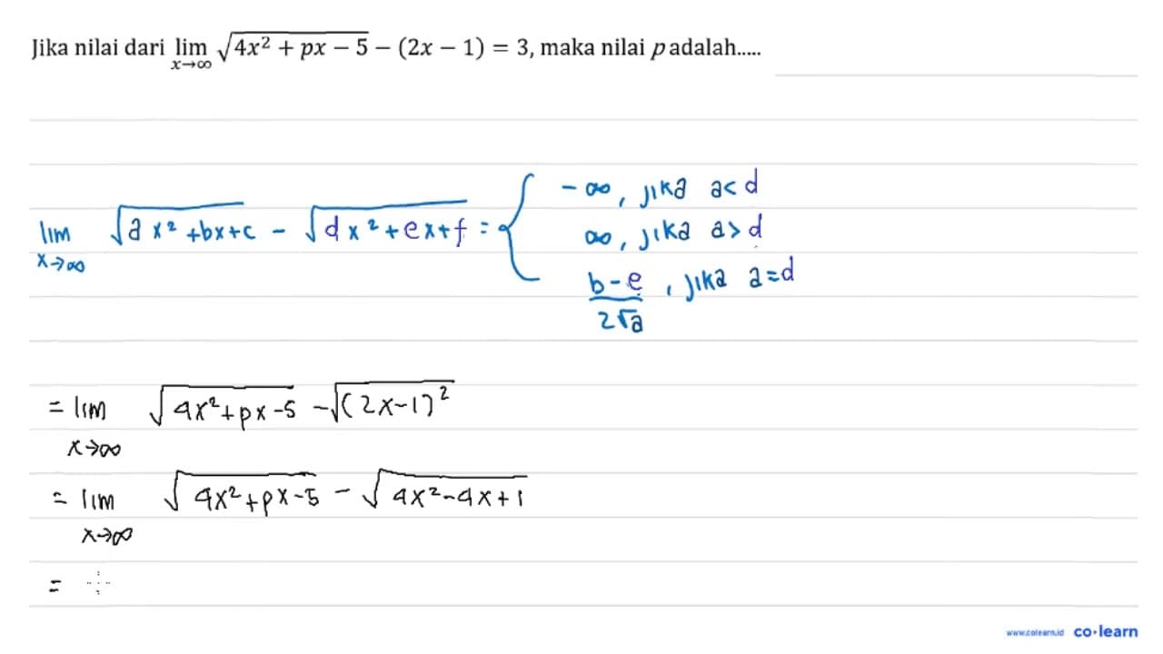 Jika nilai dari limit x mendekati tak hingga