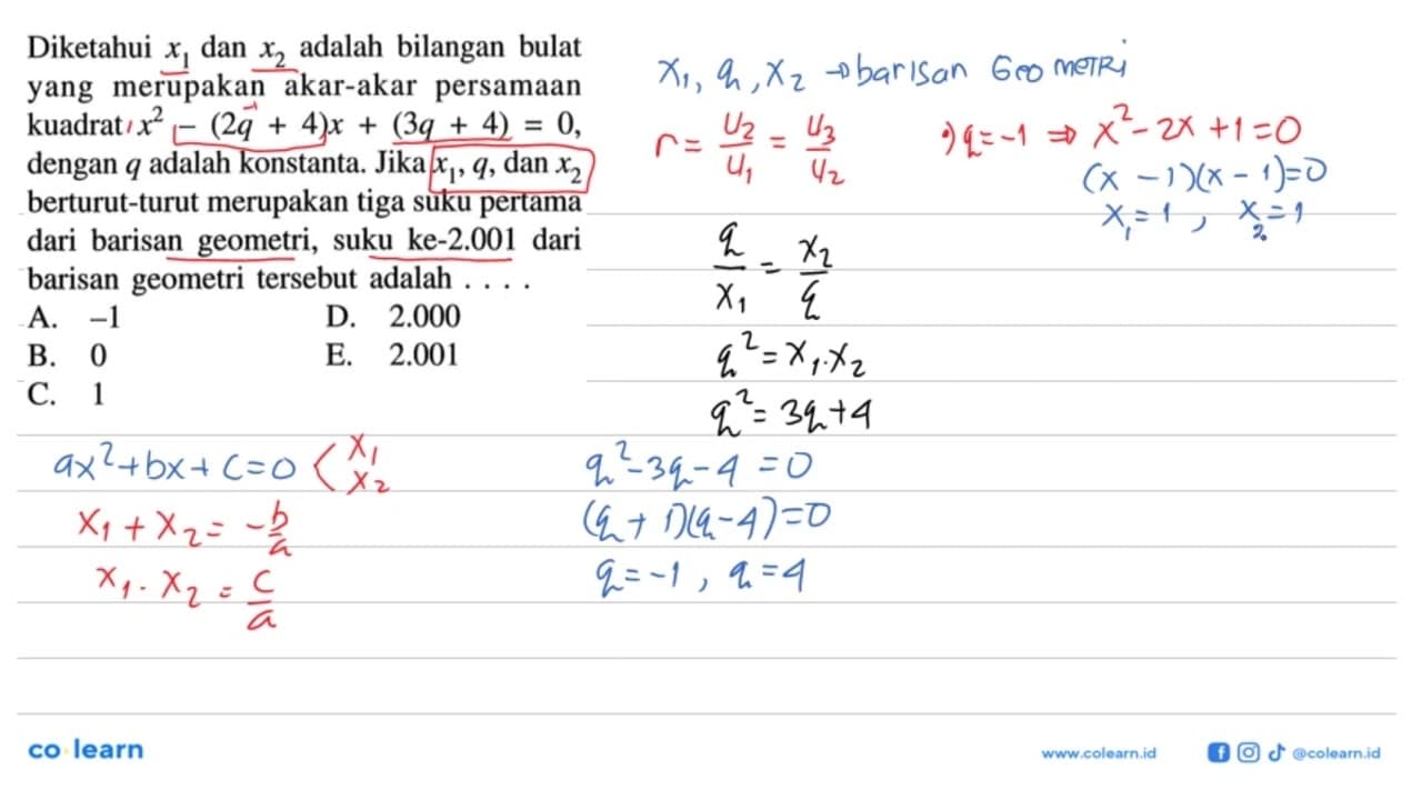 Diketahui x1 dan x2 adalah bilangan bulat yang merupakan