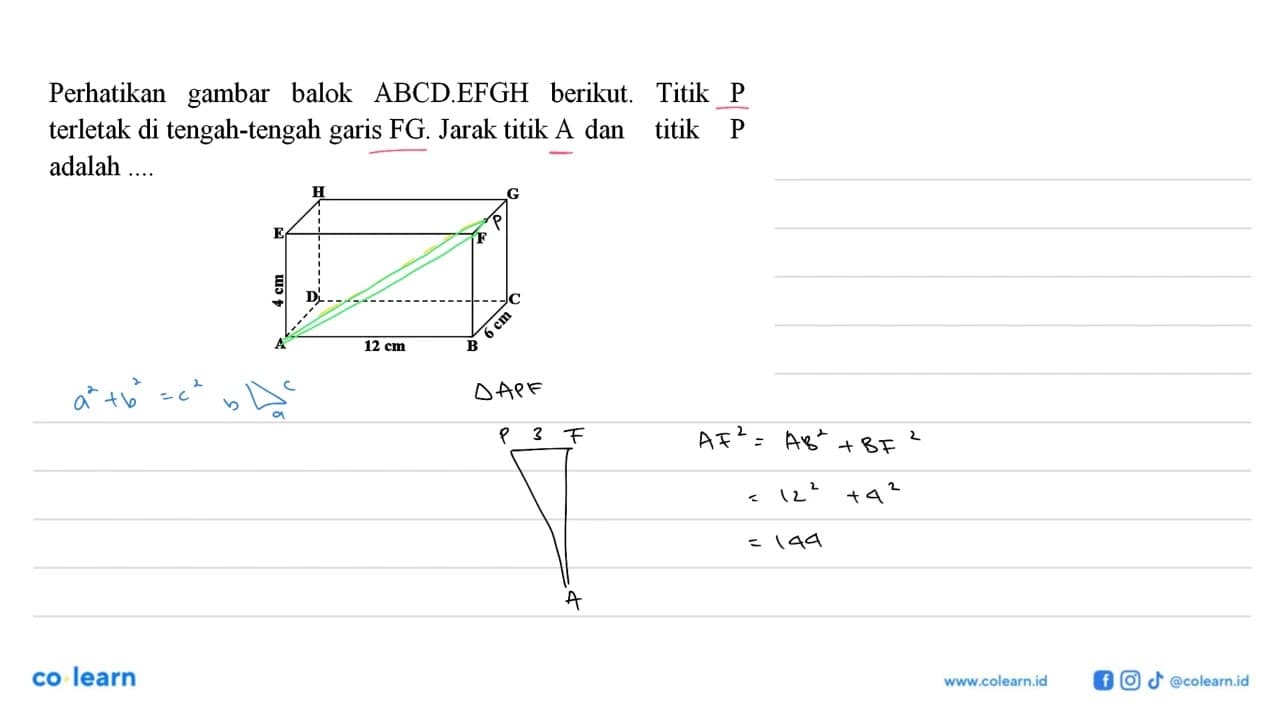 gambar Perhatikan balok ABCD.EFGH berikut. Titik P terletak