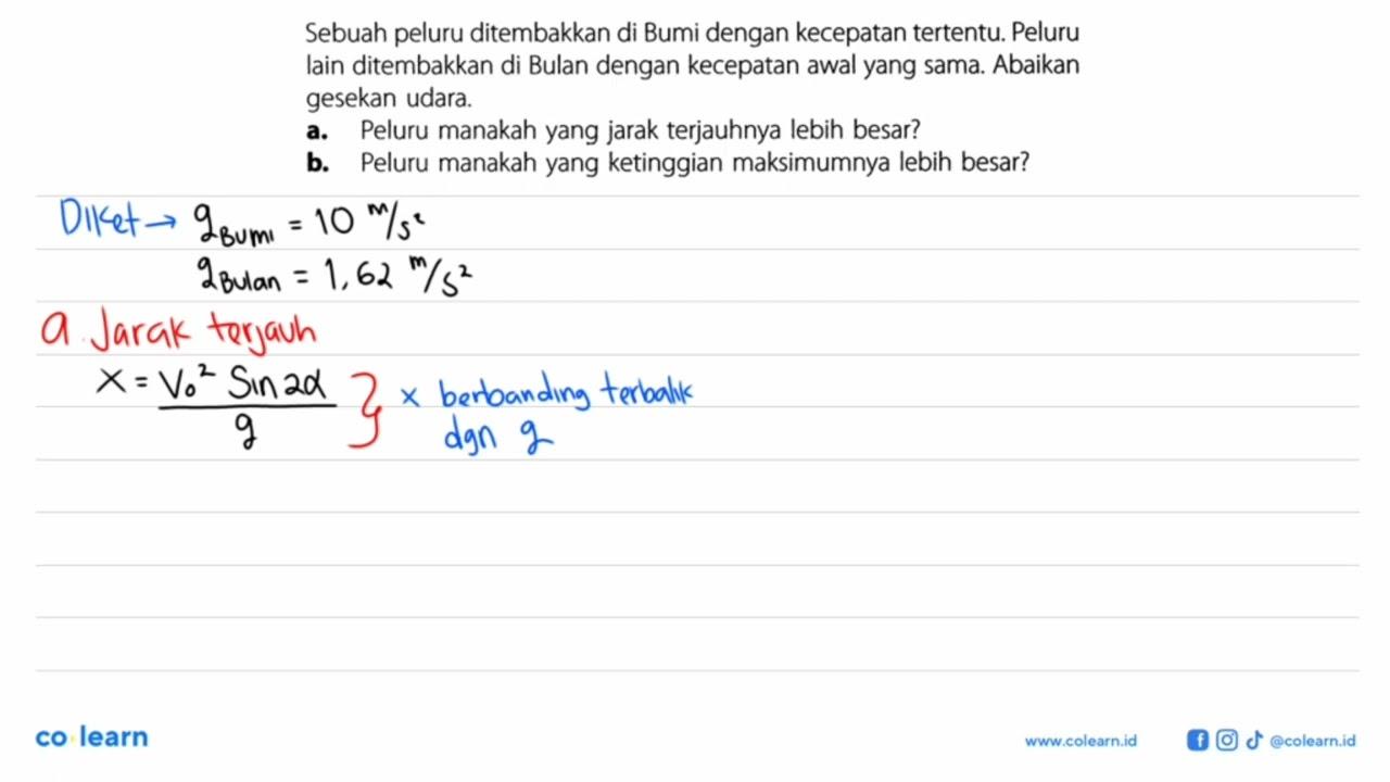 Sebuah peluru ditembakkan di Bumi dengan kecepatan