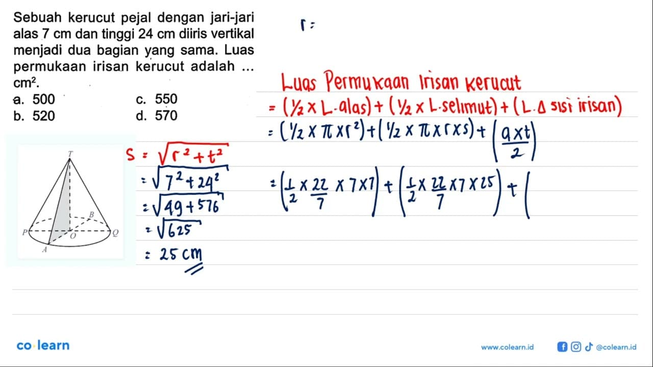 Sebuah kerucut pejal dengan jari-jari alas 7 cm dan tinggi