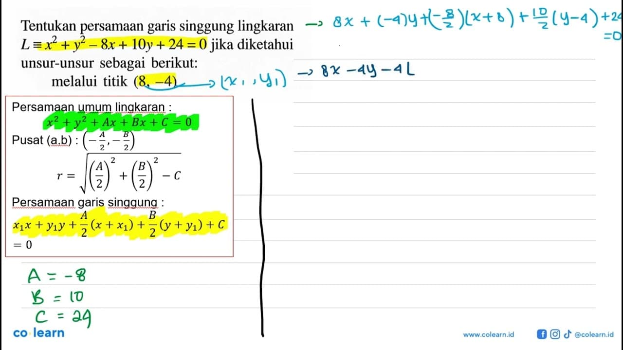 Tentukan persamaan garis singgung lingkaran L ekuivalen