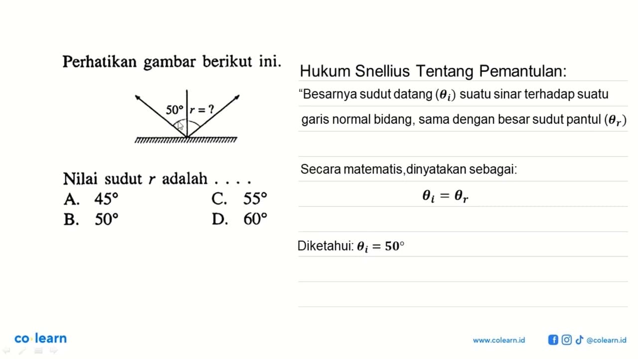 Perhatikan gambar berikut ini. 50 r=? Nilai sudut r