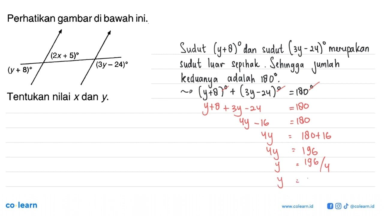 Perhatikan gambar di bawah ini. (y+8) (2x+5) (3y-24)