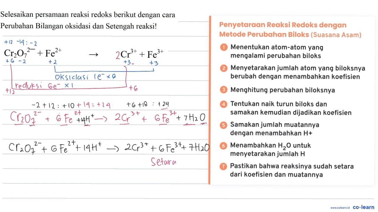 Cr2O7^(2-) + Fe^(2+) -> Cr^(3+) + Fe^(3+)