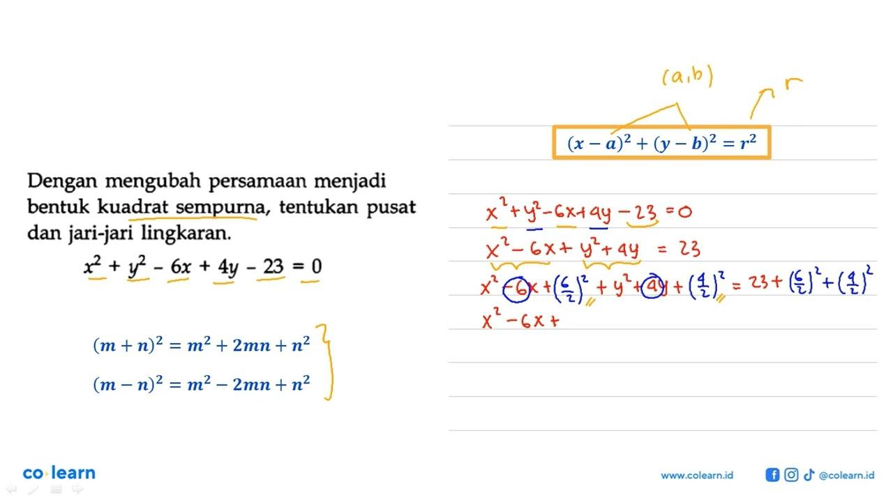 Dengan mengubah persamaan menjadi bentuk kuadrat sempurna,