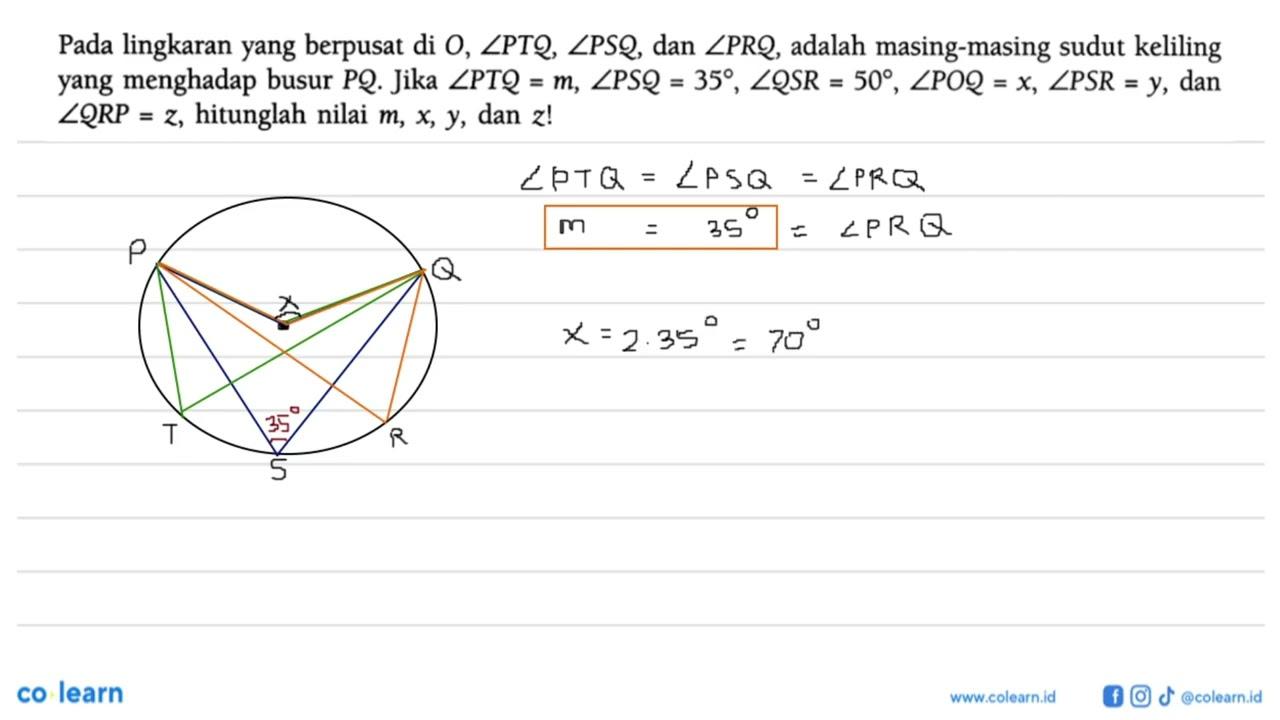 Pada lingkaran yang berpusat di O, sudut PTQ, sudut PSQ,