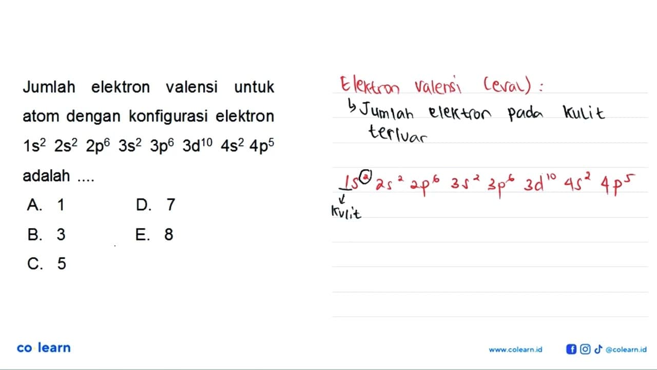 Jumlah elektron valensi untuk atom dengan konfigurasi