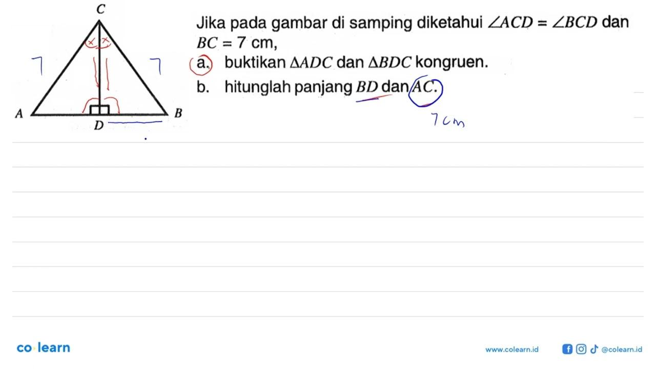 Jika pada gambar di samping diketahui sudut ACD=sudut BCD