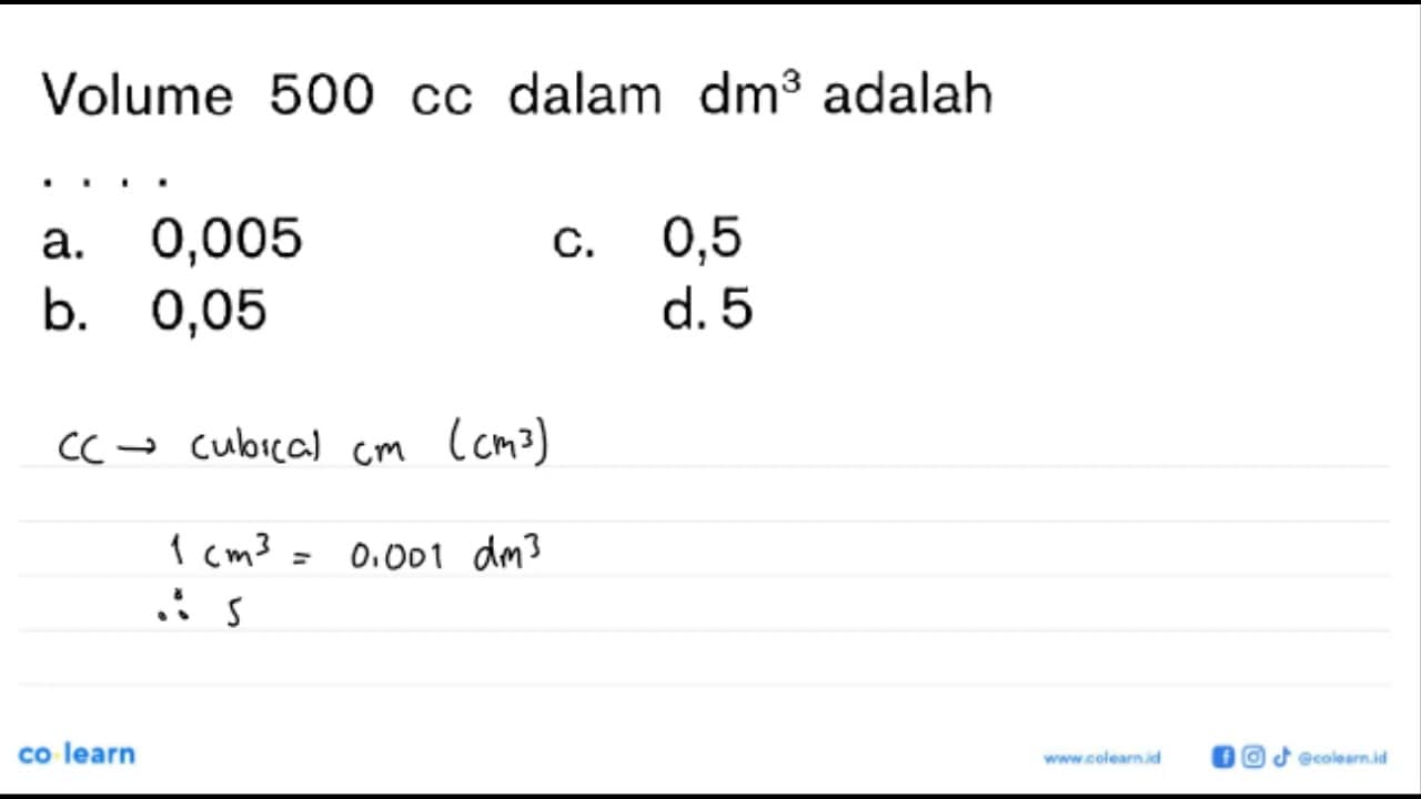 Volume 500 dalam dm^3 adalah ....