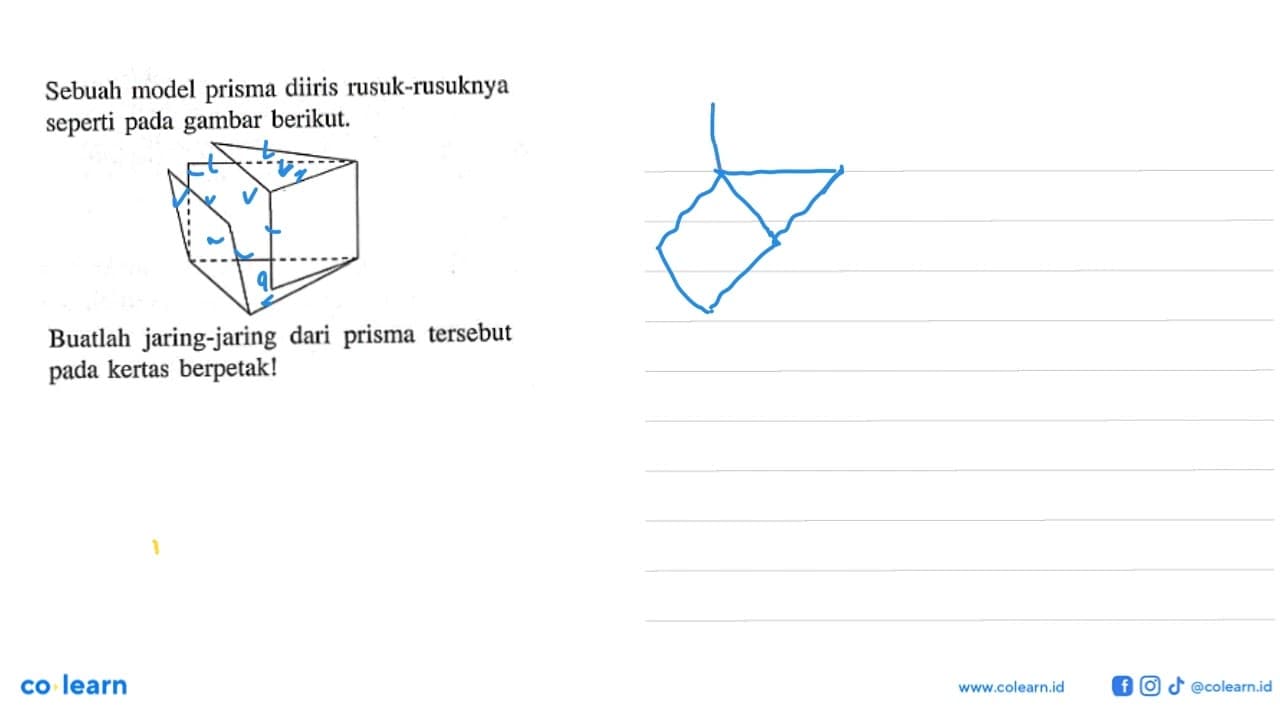 Sebuah model prisma diiris rusuk-rusuknya seperti pada