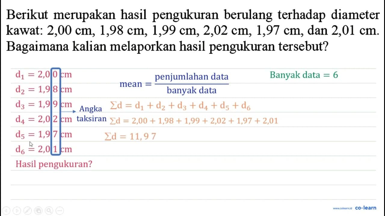 Berikut merupakan hasil pengukuran berulang terhadap