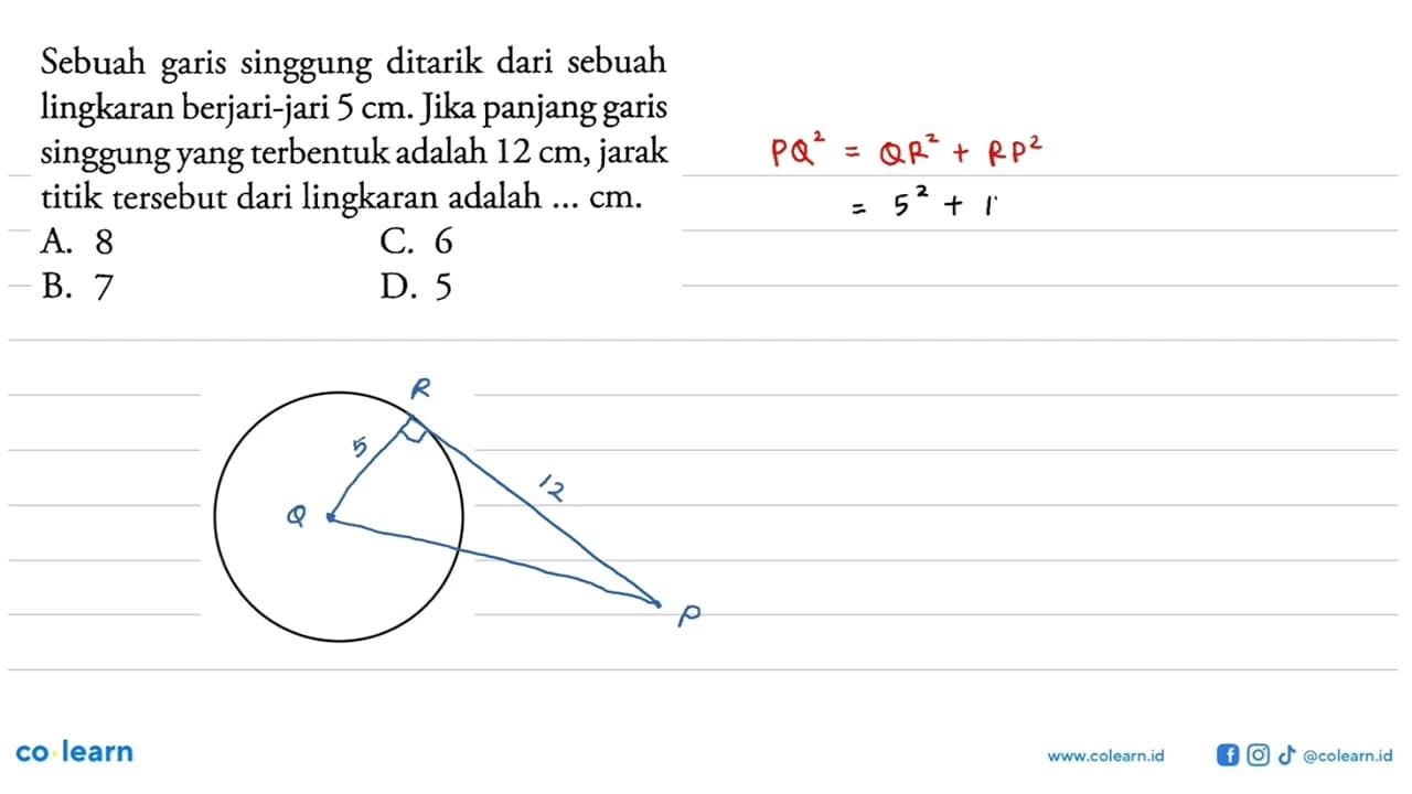 Sebuah garis singgung ditarik dari sebuah lingkaran