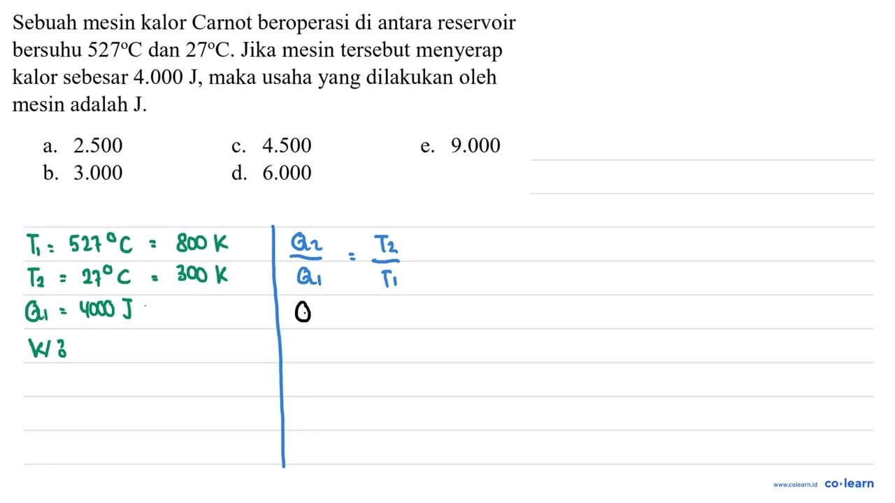 Sebuah mesin kalor Carnot beroperasi di antara reservoir