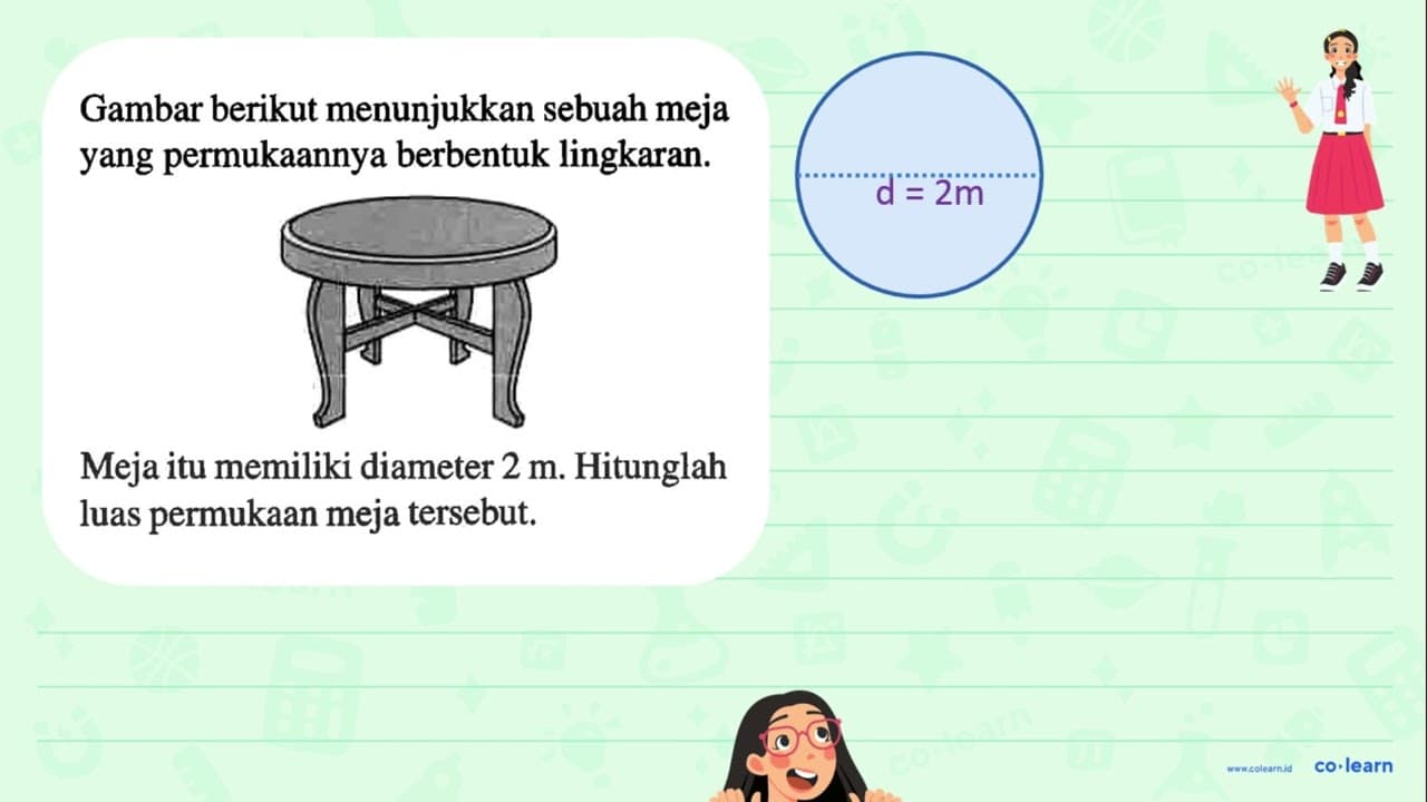 Gambar berikut menunjukkan sebuah meja yang permukaannya