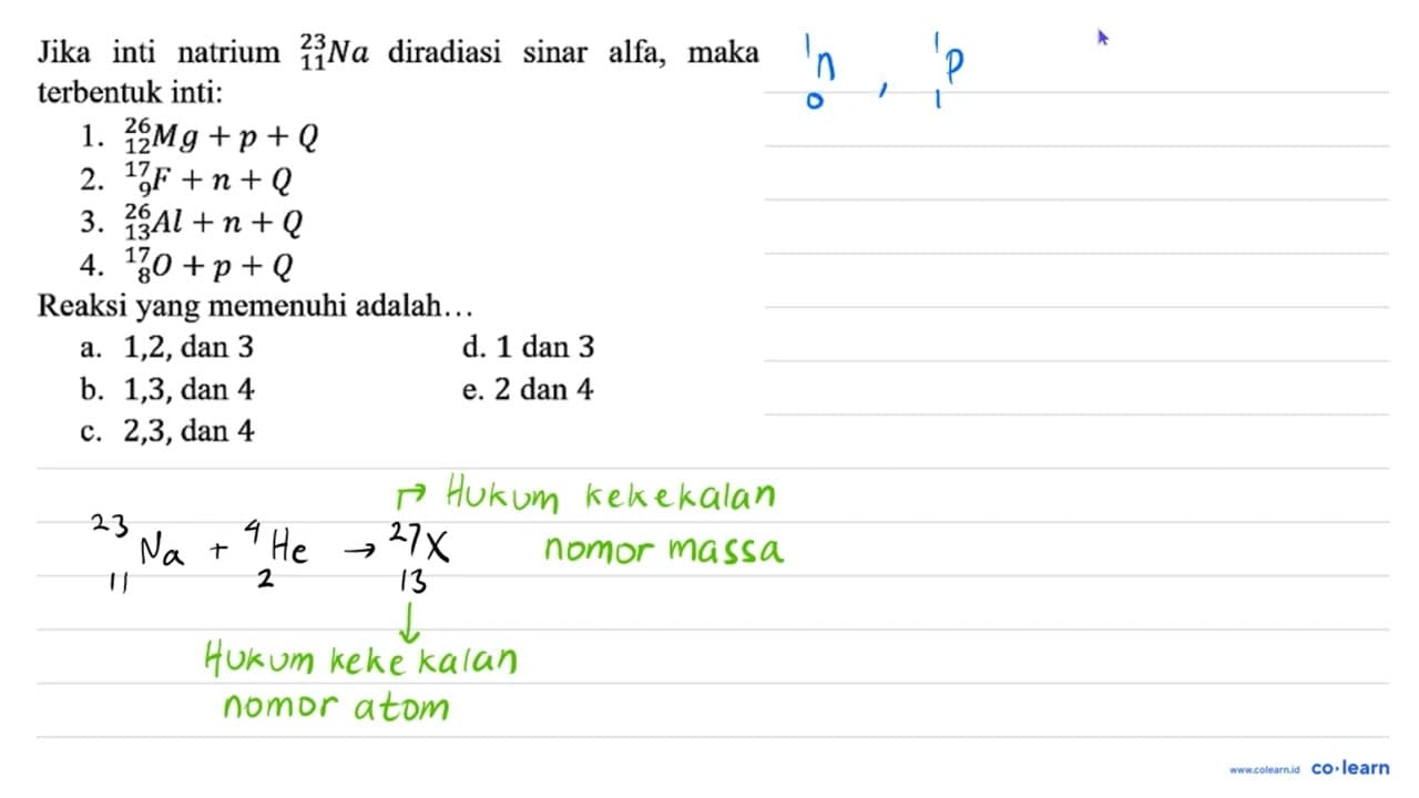 Jika inti natrium 23 11 Na diradiasi sinar alfa, maka