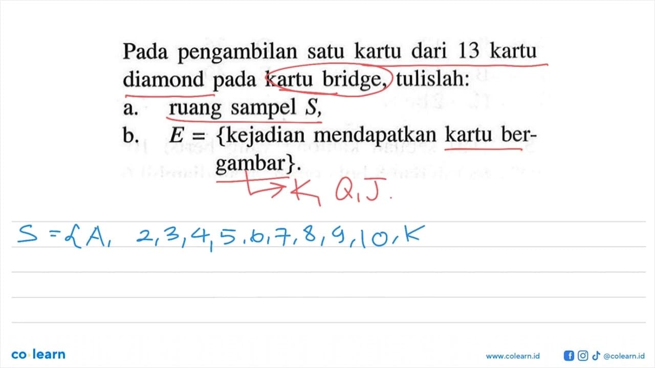 Pada pengambilan satu kartu dari 13 kartu diamond pada