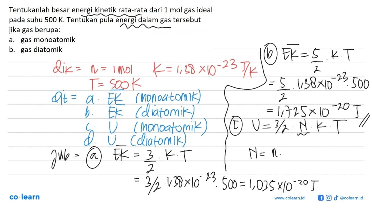 Tentukanlah besar energi kinetik rata-rata dari 1 mol gas